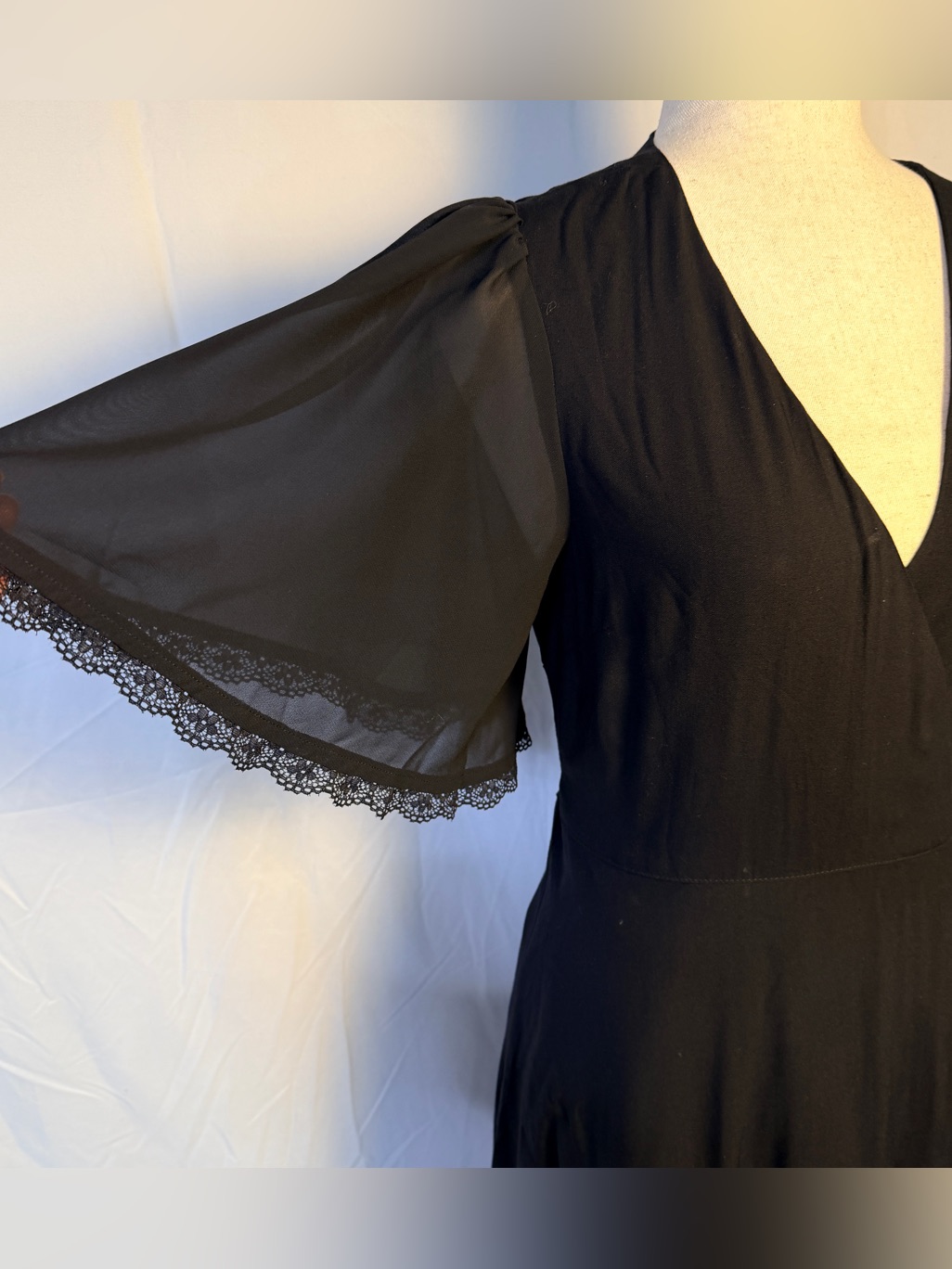 Hell Bunny Black Wrap Dress With Puff Sleeves,Whimsygoth,Dark Romantic,